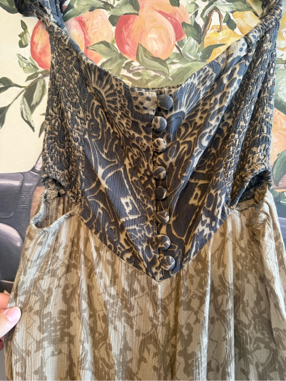 Brown Patterned Jumpsuit Pants with Boho Vibe and Side Cut Outs - Picture 4 of 11